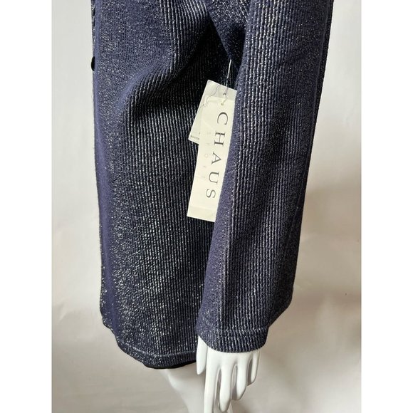 Chaus Womens Cardigan Sweater Blue Marled Long Sleeve Ribbed Button M New - Picture 9 of 12
